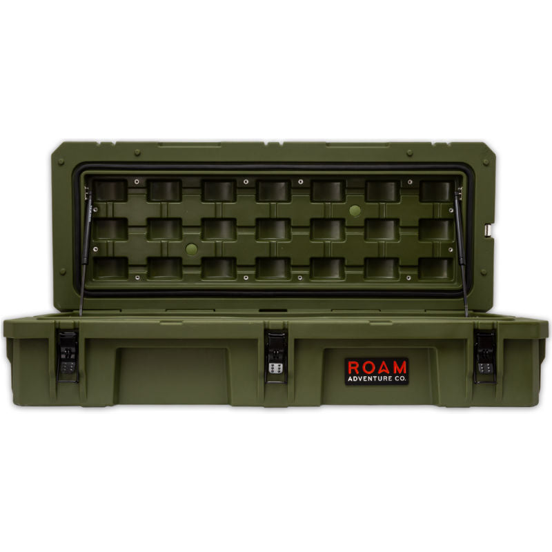 Open 95L ROAM on top car storage Front View in Green